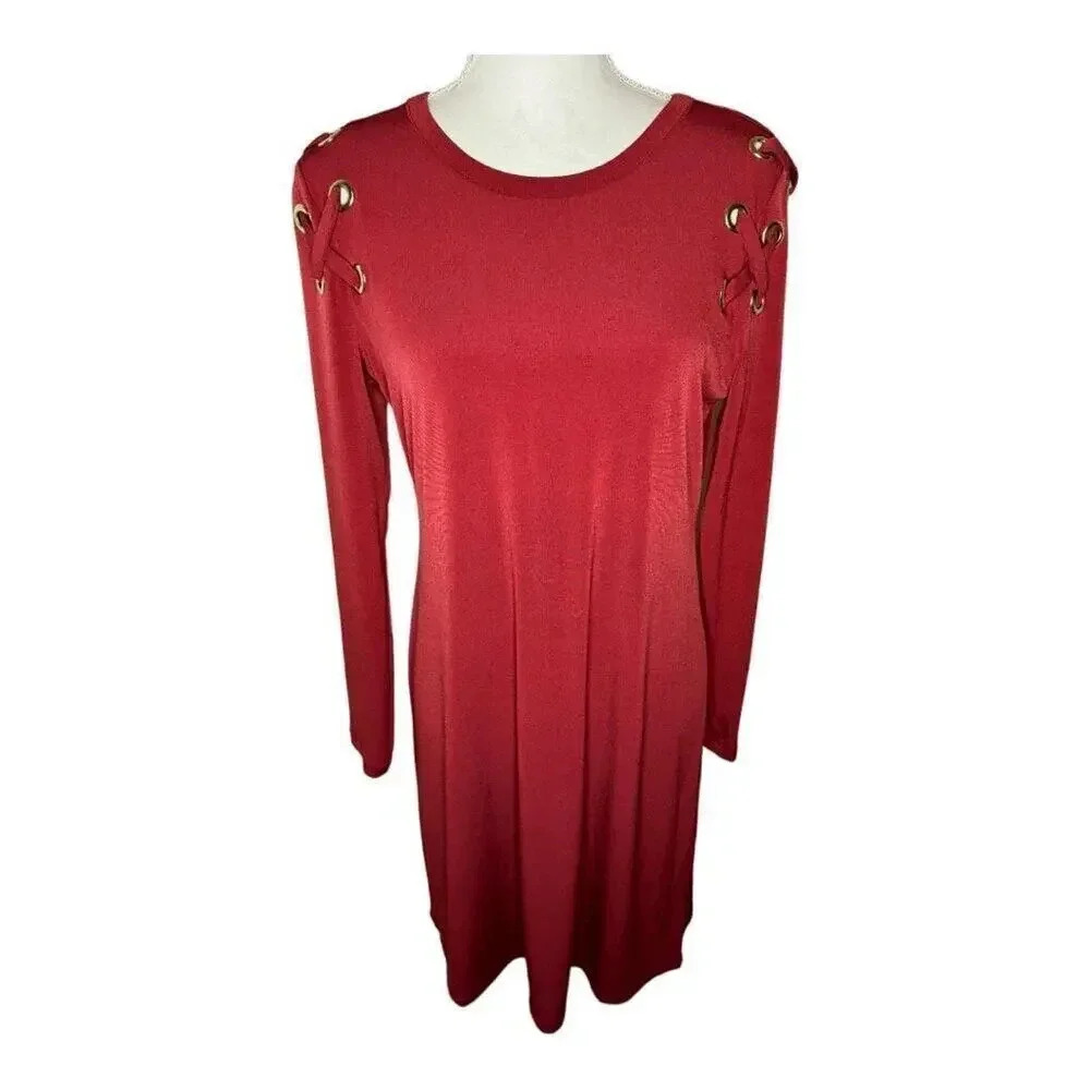 Carmen Marc Valvo Women’s Medium Red Criss Cross Detail Shoulder Dress